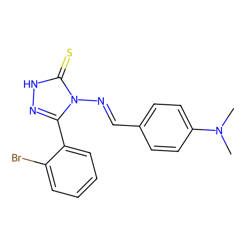 (E)-5-(2-bromophenyl)-4-((4-(dimethylamino)benzylidene)amino)-4H-1,2,4-triazole-3-thiol structure