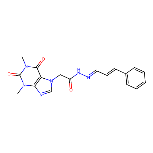 (E)-2-(1,3-dimethyl-2,6-dioxo-2,3-dihydro-1H-purin-7(6H)-yl)-N'-((E)-3-phenylallylidene)acetohydrazide structure