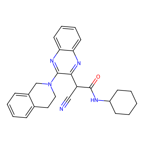 2-cyano-N-cyclohexyl-2-(3-(3,4-dihydroisoquinolin-2(1H)-yl)quinoxalin-2-yl)acetamide structure