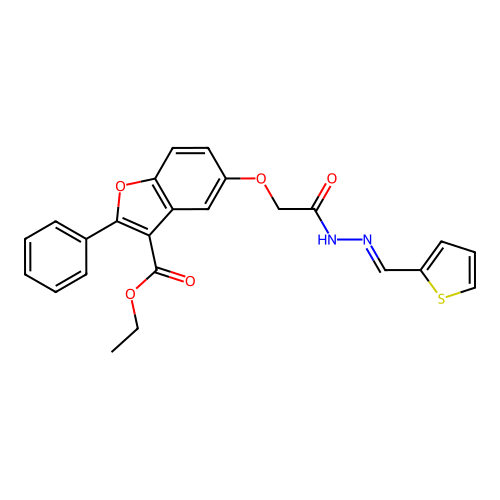 (E)-ethyl 5-(2-oxo-2-(2-(thiophen-2-ylmethylene)hydrazinyl)ethoxy)-2-phenylbenzofuran-3-carboxylate structure