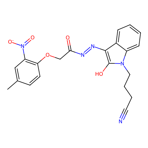 (E)-N'-(1-(3-cyanopropyl)-2-oxoindolin-3-ylidene)-2-(4-methyl-2-nitrophenoxy)acetohydrazide structure