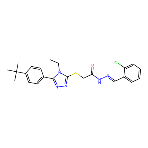 2-{[5-(4-tert-butylphenyl)-4-ethyl-4H-1,2,4-triazol-3-yl]sulfanyl}-N'-[(E)-(2-chlorophenyl)methylidene]acetohydrazide structure