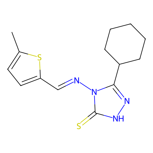 5-cyclohexyl-4-{[(5-methyl-2-thienyl)methylene]amino}-4H-1,2,4-triazole-3-thiol structure