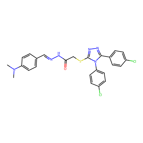 (E)-2-((4,5-bis(4-chlorophenyl)-4H-1,2,4-triazol-3-yl)thio)-N'-(4-(dimethylamino)benzylidene)acetohydrazide structure
