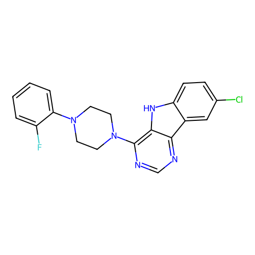 8-chloro-4-[4-(2-fluorophenyl)piperazin-1-yl]-5H-pyrimido[5,4-b]indole structure