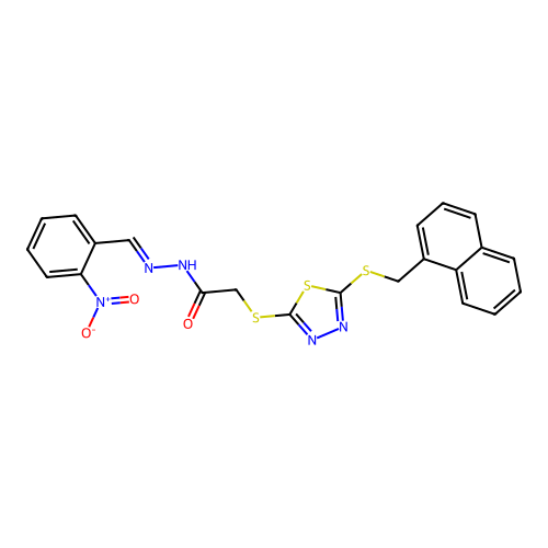 2-({5-[(naphthalen-1-ylmethyl)sulfanyl]-1,3,4-thiadiazol-2-yl}sulfanyl)-N'-[(E)-(2-nitrophenyl)methylidene]acetohydrazide structure