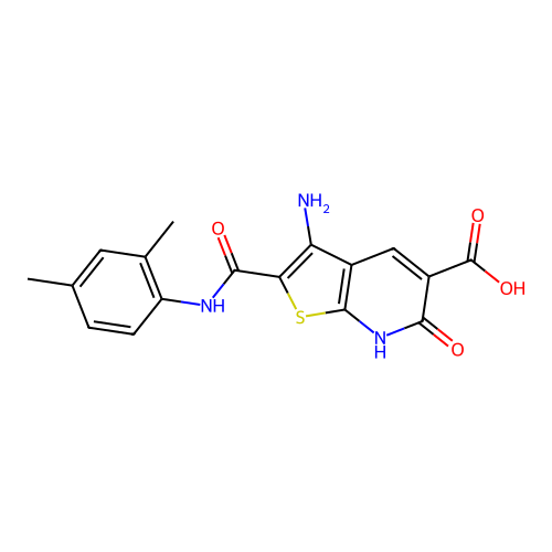 3-amino-2-((2,4-dimethylphenyl)carbamoyl)-6-oxo-6,7-dihydrothieno[2,3-b]pyridine-5-carboxylic acid structure