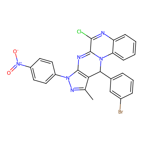 11-(3-bromophenyl)-6-chloro-10-methyl-8-(4-nitrophenyl)-8,11-dihydropyrazolo[3',4':4,5]pyrimido[1,2-a]quinoxaline structure