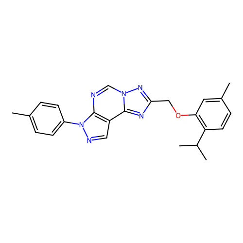 2-((2-isopropyl-5-methylphenoxy)methyl)-7-(p-tolyl)-7H-pyrazolo[4,3-e][1,2,4]triazolo[1,5-c]pyrimidine structure