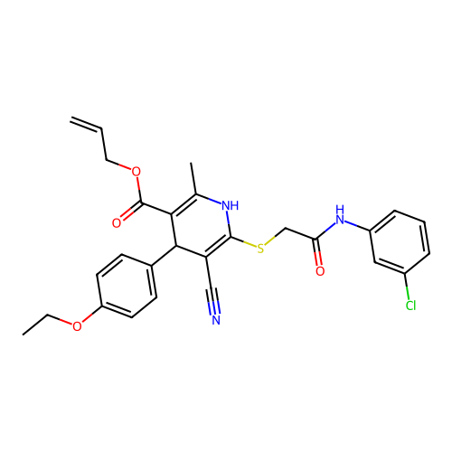 allyl 6-((2-((3-chlorophenyl)amino)-2-oxoethyl)thio)-5-cyano-4-(4-ethoxyphenyl)-2-methyl-1,4-dihydropyridine-3-carboxylate structure