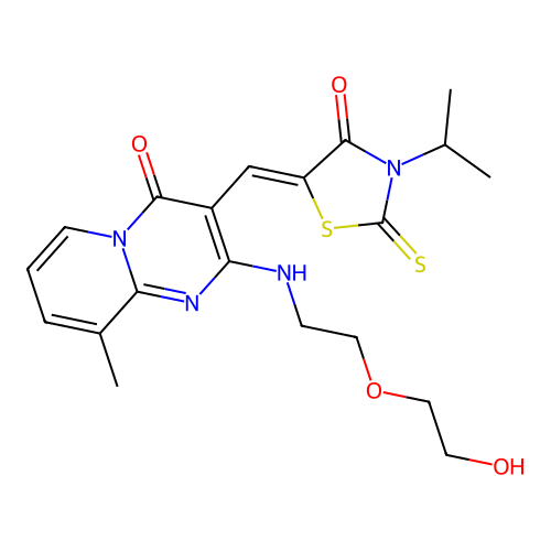 2-{[2-(2-hydroxyethoxy)ethyl]amino}-9-methyl-3-{(Z)-[4-oxo-3-(propan-2-yl)-2-thioxo-1,3-thiazolidin-5-ylidene]methyl}-4H-pyrido[1,2-a]pyrimidin-4-one structure