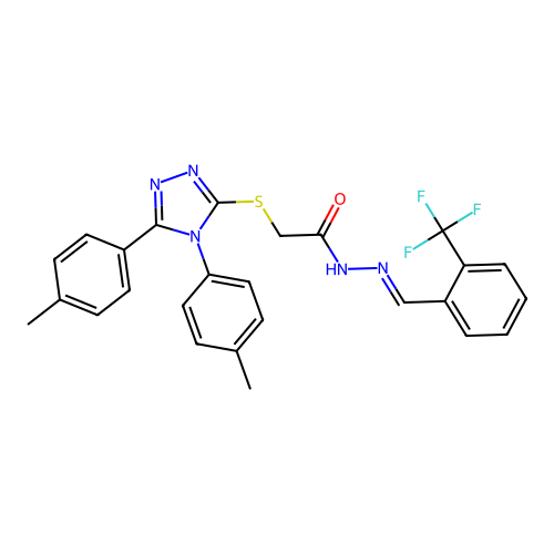 2-{[4,5-bis(4-methylphenyl)-4H-1,2,4-triazol-3-yl]sulfanyl}-N'-{(E)-[2-(trifluoromethyl)phenyl]methylidene}acetohydrazide structure