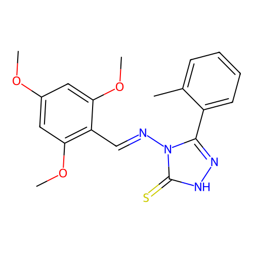 3-(2-methylphenyl)-4-[(E)-(2,4,6-trimethoxyphenyl)methylideneamino]-1H-1,2,4-triazole-5-thione structure