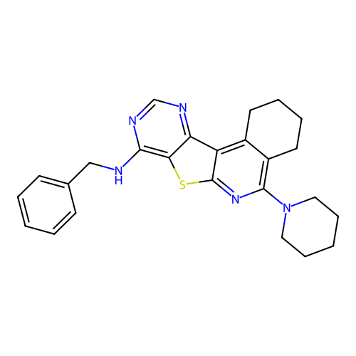 N-benzyl-5-(piperidin-1-yl)-1,2,3,4-tetrahydropyrimido[4',5':4,5]thieno[2,3-c]isoquinolin-8-amine structure