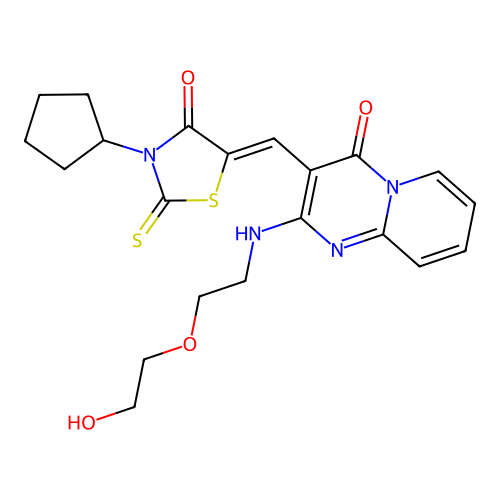 3-[(Z)-(3-cyclopentyl-4-oxo-2-thioxo-1,3-thiazolidin-5-ylidene)methyl]-2-{[2-(2-hydroxyethoxy)ethyl]amino}-4H-pyrido[1,2-a]pyrimidin-4-one structure