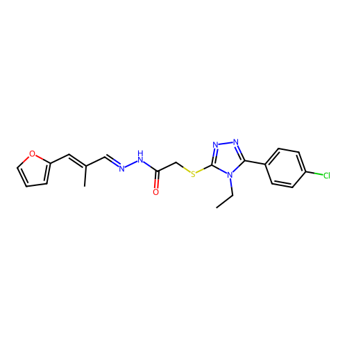2-{[5-(4-chlorophenyl)-4-ethyl-4H-1,2,4-triazol-3-yl]sulfanyl}-N'-[(1E,2E)-3-(furan-2-yl)-2-methylprop-2-en-1-ylidene]acetohydrazide structure