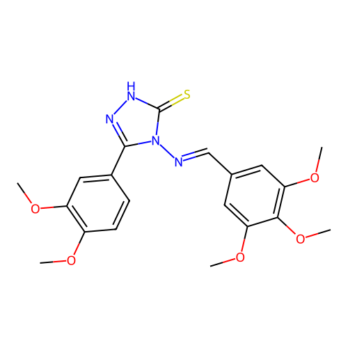 (E)-5-(3,4-dimethoxyphenyl)-4-((3,4,5-trimethoxybenzylidene)amino)-4H-1,2,4-triazole-3-thiol structure