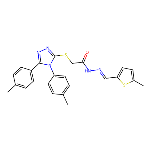 2-{[4,5-bis(4-methylphenyl)-4H-1,2,4-triazol-3-yl]sulfanyl}-N'-[(E)-(5-methylthiophen-2-yl)methylidene]acetohydrazide structure
