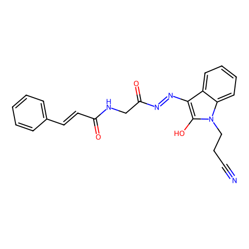 N-(2-((Z)-2-(1-(2-cyanoethyl)-2-oxoindolin-3-ylidene)hydrazinyl)-2-oxoethyl)cinnamamide structure