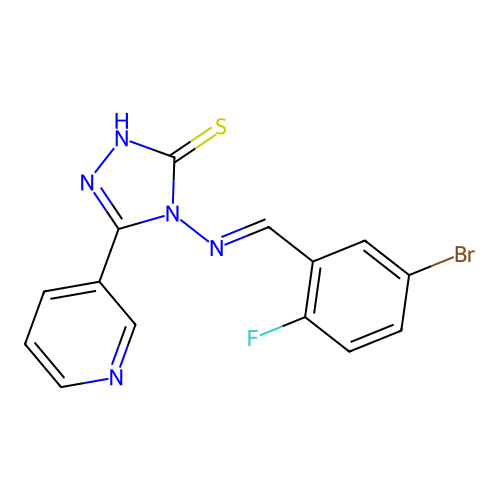 4-[(E)-(5-bromo-2-fluorophenyl)methylideneamino]-3-pyridin-3-yl-1H-1,2,4-triazole-5-thione structure