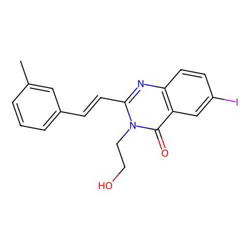 3-(2-hydroxyethyl)-6-iodo-2-[(E)-2-(3-methylphenyl)ethenyl]quinazolin-4(3H)-one structure