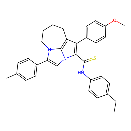N-(4-ethylphenyl)-1-(4-methoxyphenyl)-4-(4-methylphenyl)-5,6,7,8-tetrahydro-2a,4a-diazacyclopenta[cd]azulene-2-carbothioamide structure