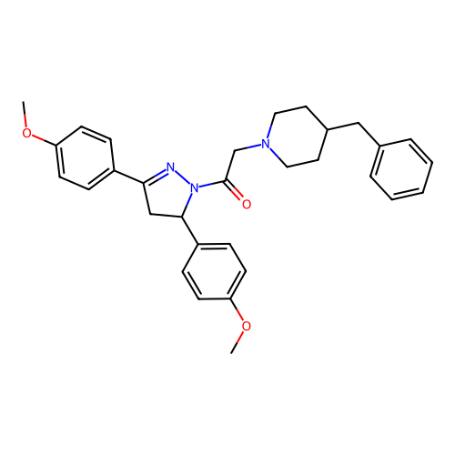 2-(4-benzyl-1-piperidyl)-1-[3,5-bis(4-methoxyphenyl)-4,5-dihydropyrazol-1-yl]ethanone structure