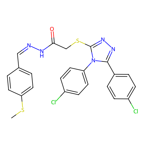 2-{[4,5-BIS(4-CHLOROPHENYL)-4H-1,2,4-TRIAZOL-3-YL]SULFANYL}-N'-{(E)-[4-(METHYLSULFANYL)PHENYL]METHYLIDENE}ACETOHYDRAZIDE structure