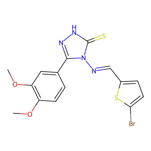 (E)-4-(((5-bromothiophen-2-yl)methylene)amino)-5-(3,4-dimethoxyphenyl)-4H-1,2,4-triazole-3-thiol structure