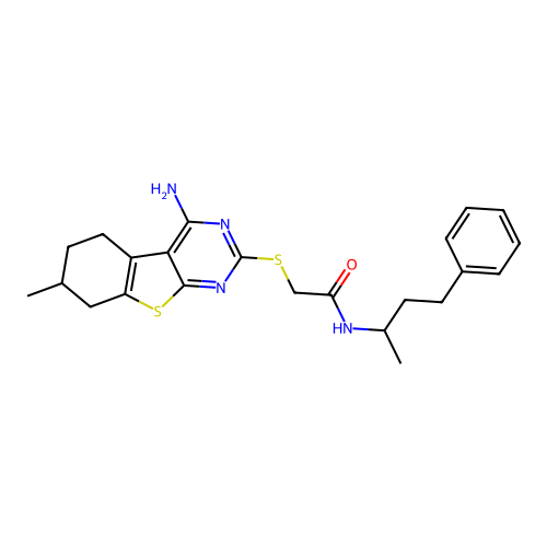 2-((4-amino-7-methyl-5,6,7,8-tetrahydrobenzo[4,5]thieno[2,3-d]pyrimidin-2-yl)thio)-N-(4-phenylbutan-2-yl)acetamide structure