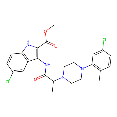 methyl 5-chloro-3-({2-[4-(5-chloro-2-methylphenyl)piperazin-1-yl]propanoyl}amino)-1H-indole-2-carboxylate structure