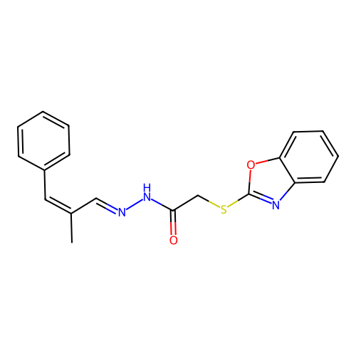 (E)-2-(benzo[d]oxazol-2-ylthio)-N'-((Z)-2-methyl-3-phenylallylidene)acetohydrazide structure