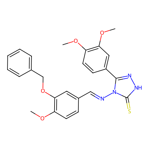3-(3,4-dimethoxyphenyl)-4-[(E)-(4-methoxy-3-phenylmethoxyphenyl)methylideneamino]-1H-1,2,4-triazole-5-thione structure