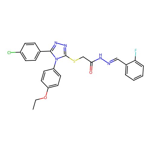 2-{[5-(4-chlorophenyl)-4-(4-ethoxyphenyl)-4H-1,2,4-triazol-3-yl]sulfanyl}-N'-[(E)-(2-fluorophenyl)methylidene]acetohydrazide structure