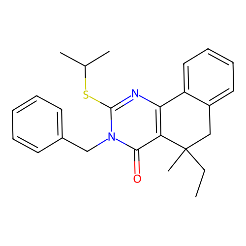 3-benzyl-5-ethyl-2-(isopropylthio)-5-methyl-5,6-dihydrobenzo[h]quinazolin-4(3H)-one structure
