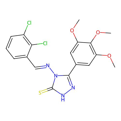(E)-4-((2,3-dichlorobenzylidene)amino)-5-(3,4,5-trimethoxyphenyl)-4H-1,2,4-triazole-3-thiol structure