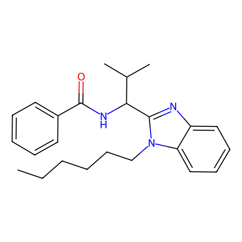 N-[1-(1-hexyl-1H-benzimidazol-2-yl)-2-methylpropyl]benzamide structure