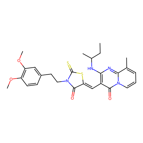 (Z)-5-((2-(sec-butylamino)-9-methyl-4-oxo-4H-pyrido[1,2-a]pyrimidin-3-yl)methylene)-3-(3,4-dimethoxyphenethyl)-2-thioxothiazolidin-4-one structure