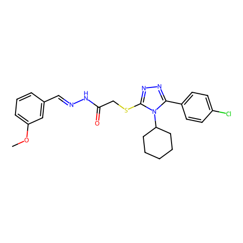 2-{[5-(4-chlorophenyl)-4-cyclohexyl-4H-1,2,4-triazol-3-yl]sulfanyl}-N'-[(E)-(3-methoxyphenyl)methylidene]acetohydrazide structure