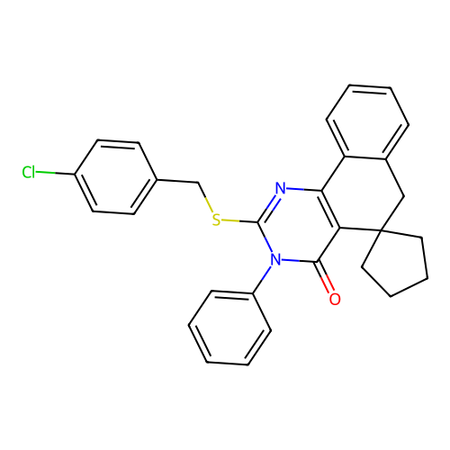2-((4-chlorobenzyl)thio)-3-phenyl-3H-spiro[benzo[h]quinazoline-5,1'-cyclopentan]-4(6H)-one structure