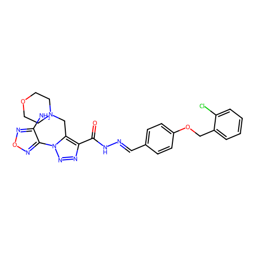 (E)-1-(4-amino-1,2,5-oxadiazol-3-yl)-N'-(4-((2-chlorobenzyl)oxy)benzylidene)-5-(morpholinomethyl)-1H-1,2,3-triazole-4-carbohydrazide structure