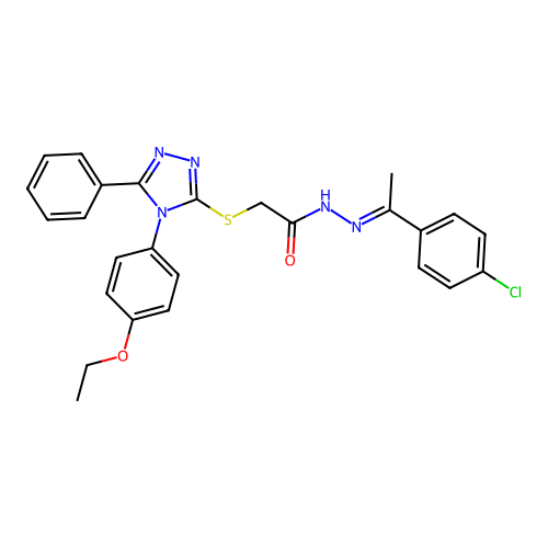 (E)-N'-(1-(4-chlorophenyl)ethylidene)-2-((4-(4-ethoxyphenyl)-5-phenyl-4H-1,2,4-triazol-3-yl)thio)acetohydrazide structure