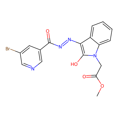 (Z)-methyl 2-(3-(2-(5-bromonicotinoyl)hydrazono)-2-oxoindolin-1-yl)acetate structure