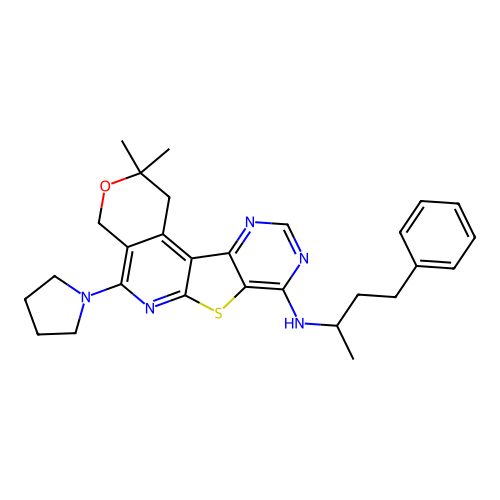 2,2-dimethyl-N-(4-phenylbutan-2-yl)-5-(pyrrolidin-1-yl)-1,4-dihydro-2H-pyrano[4'',3'':4',5']pyrido[3',2':4,5]thieno[3,2-d]pyrimidin-8-amine structure