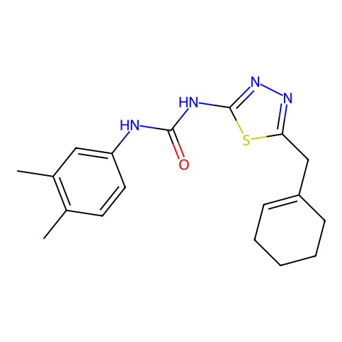 1-[5-(cyclohex-1-en-1-ylmethyl)-1,3,4-thiadiazol-2-yl]-3-(3,4-dimethylphenyl)urea structure