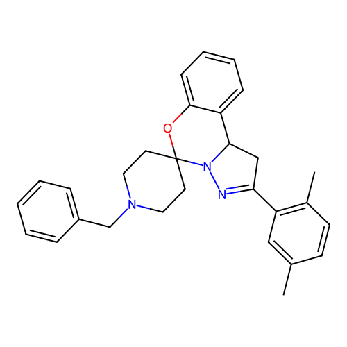 1'-benzyl-2-(2,5-dimethylphenyl)-1,10b-dihydrospiro[benzo[e]pyrazolo[1,5-c][1,3]oxazine-5,4'-piperidine] structure