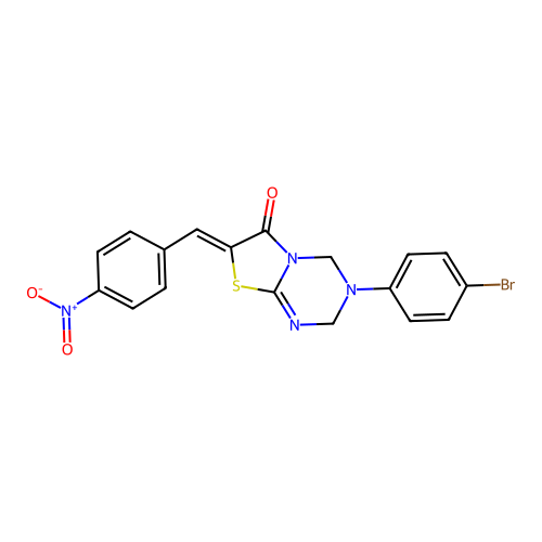 (Z)-3-(4-bromophenyl)-7-(4-nitrobenzylidene)-3,4-dihydro-2H-thiazolo[3,2-a][1,3,5]triazin-6(7H)-one structure