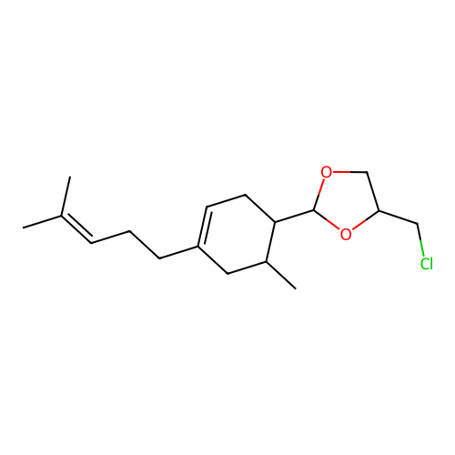 4-(chloromethyl)-2-(6-methyl-4-(4-methylpent-3-en-1-yl)cyclohex-3-en-1-yl)-1,3-dioxolane structure