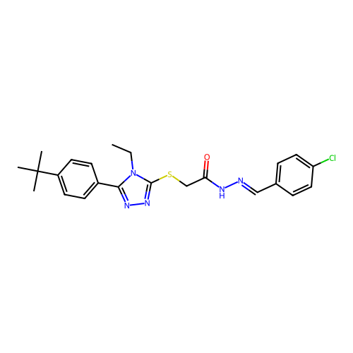 2-{[5-(4-tert-butylphenyl)-4-ethyl-4H-1,2,4-triazol-3-yl]sulfanyl}-N'-[(E)-(4-chlorophenyl)methylidene]acetohydrazide structure