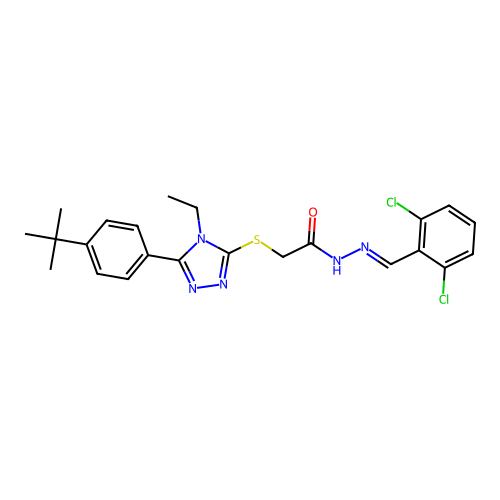 2-{[5-(4-tert-butylphenyl)-4-ethyl-4H-1,2,4-triazol-3-yl]sulfanyl}-N'-[(E)-(2,6-dichlorophenyl)methylidene]acetohydrazide structure